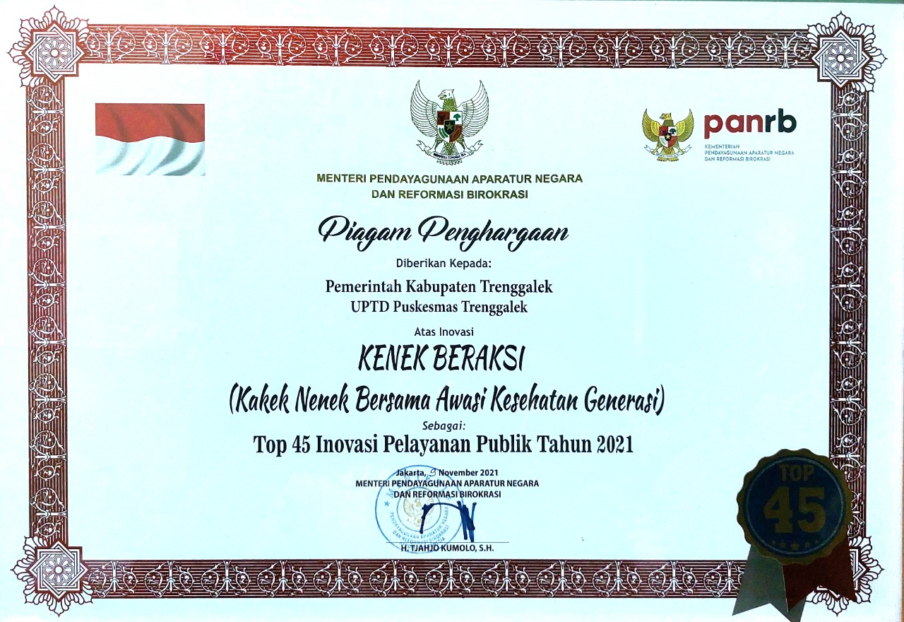 Piagam Penghagaan atas inovasi KENEK BERAKSI 